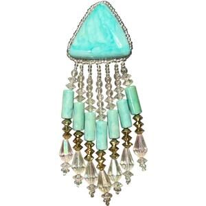 Single Vintage Turquoise Triangle Statement Earring Crystal Fringe